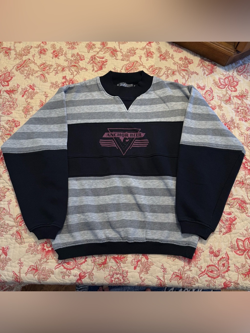 Vintage 90s anchor blue Gray & Navy Striped Crewneck Sweatshirt